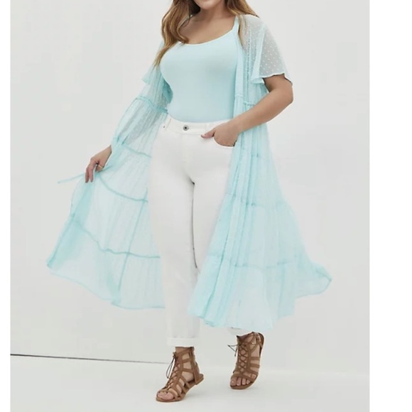 NWT TORRID TIERED KIMONO - CHIFFON CLIP DOT BLUE - Picture 3 of 6